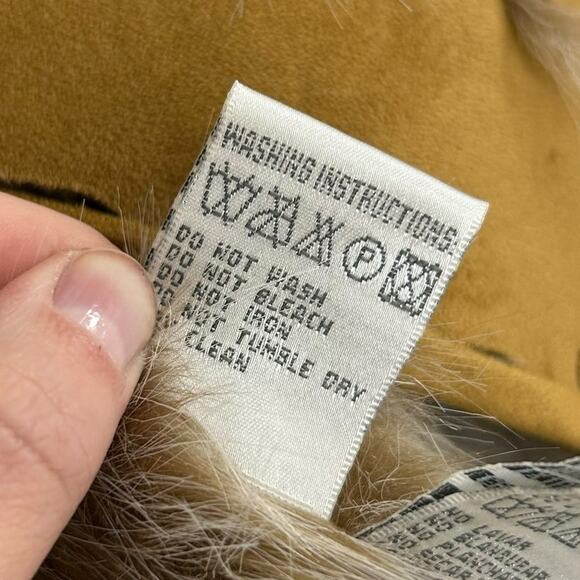 Vintage Daniel Benjamin Tan Suede Faux Fur Lined Tie Front Jacket Womens Medium - Picture 4 of 7